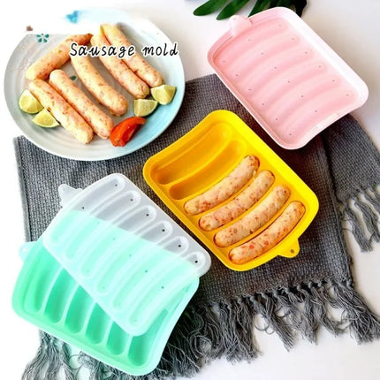 Sausage Maker Mould 6 Grids Silicone DIY Ham Hot Dog Making Moulds With Lid Kitchen Household Sausages Cake Baking Tools Molds