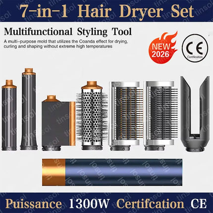 7-in-1 Multi-Function Hair Dryer & Styling Tool Curling Iron Hot Air Curling Brush Curling Barrel Professional Straightener