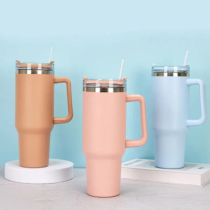 Mug Tumbler 40oz with Straw Handle Coffee Insulated 304 Stainless Steel Car Cup Keeps Cold Beer with Lids Tumbler Thermos Cup