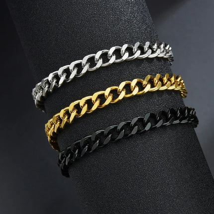 3 5 7mm Width New Trendy Cuban Chain Men Bracelet Classic Stainless Steel Chain Bracelet For Men Women Jewelry Party Gift