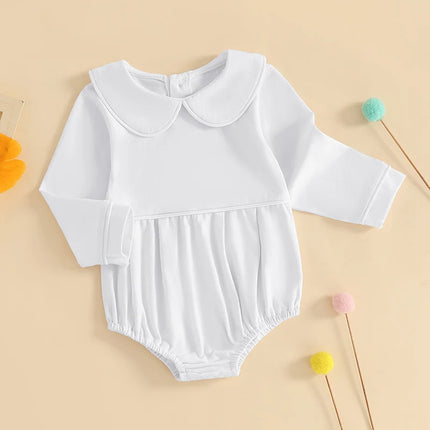 Pudcoco Baby Boys Girls Romper Long Sleeve Doll Collar Contrast Line Solid Color Bodysuit Newborn Playsuit