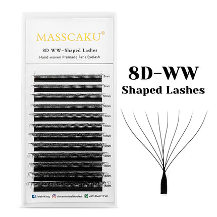 MASSCAKU Spike 3D W Eyelashes Extensions 0.07mm Thickness 8-15mm Mix Hand Woven Premade Volume Fans Lashes for Makeup Lovers