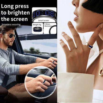 SR16 Display Screen Smart Ring Men Women Lightweight Call Reminder IP68 Waterproof Heart Rate Blood Oxygen Monitor Finger Ring