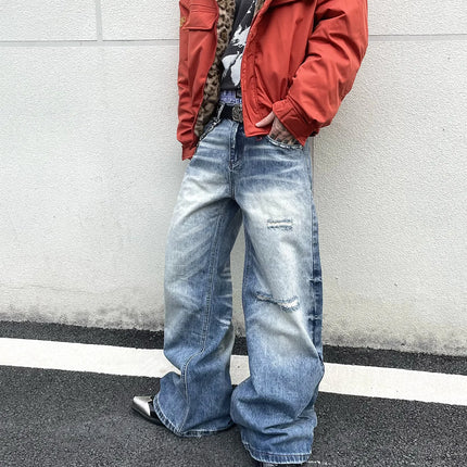 Retro Washed American Street Knife Cut Loose Casual Jeans Men Women Straight Leg Jeans mid Waist Zipper Spring Season