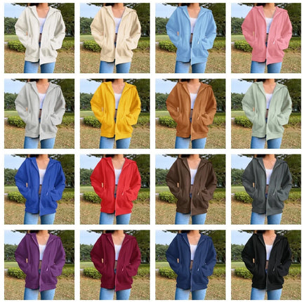 Oversized Hooded Zipper Sweatshirt Shoulder Drop Cuff Independent Station Women's Open Cardigan Street Style Comfortable Casual
