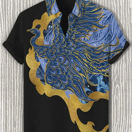 2026 New Men's Short-Sleeve Shirt, Stylish Print, Casual Breathable Lapel Cardigan, Vacation Style, Men's Top, Sizes XS-6XL
