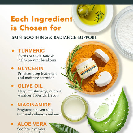 WK JALY Turmeric Acne Facial Cream, Reduce Breakouts, Brightening, Clean Skin, Moisturize, Smooth, With Natural Aloe Vera