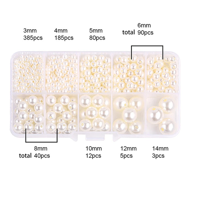 3-14mm Acrylic Imitation Pearl Beads 800pcs DIY Jewelry Making Kit for Necklace Bracelet Artware Decoration