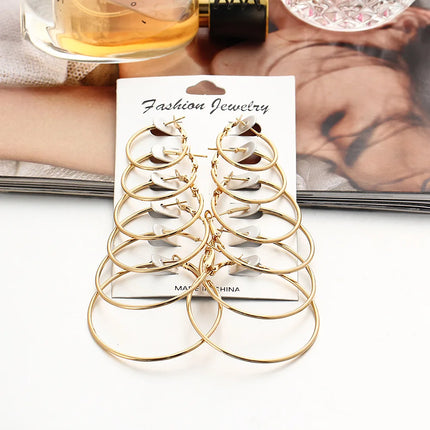 12Pairs/6Pairs Simple Punk Hoop Earrings Set Big Circle Earrings Jewelry for Women Girls Ear Hoops Earring Round Oversized
