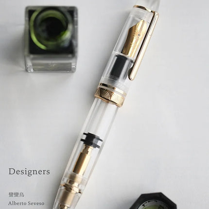 MAJOHN P140 Transparent Fountain Pen Sun Nib Metal Copper Piston Light Resin Body PK X159 9019 Stationery School Supplies