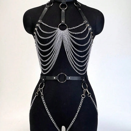 Women Sexy Leather Body Harness Belt Chain Bdsm Bondage Lingerie Garter Belt Accessories Gothic Fetish Clothing Festival Outfit