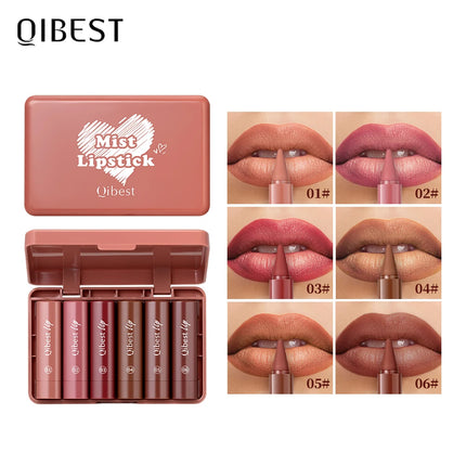 QIBEST Tapered Gradient Lip Liner Makeup Sets Matte Nude Brown Red Lipstick Waterproof Contouring Lipliner Lasting Makeup Kits