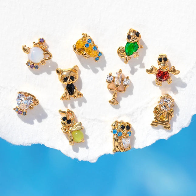 New ins Cute Cartoon Princess Earrings Set For Women Girl Fashion Vintage Colorful Zircon Stud Earring Wholesale Jewelry Gift