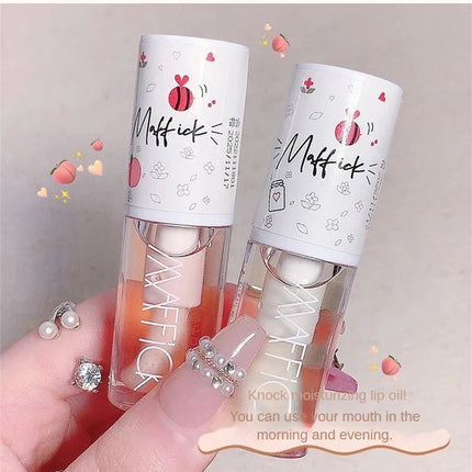 Transparent Honey Lip Oil Long-Lasting Moisturizing Lip Gloss Blam Fades Lip Lines Lipgloss with Big Brush Head Peach Milk Taste