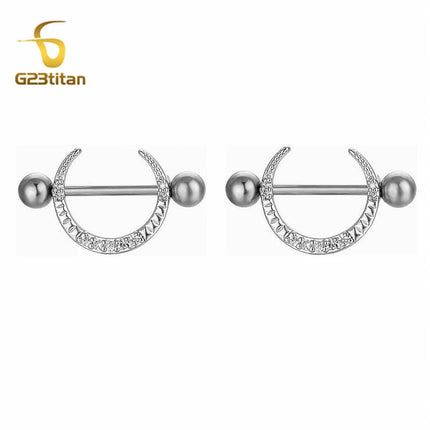 2pcs Silver Color Zircon Nipple Rings Allergy-free 14G 16mm Titanium Straight Barbell Piercing Sexy Beach Jewelry Woman Ornament