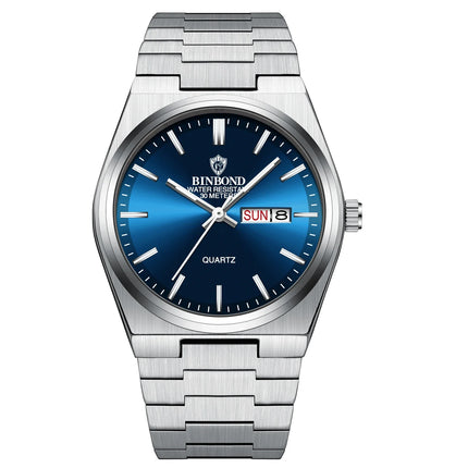 BINBOND 102 Couple Quartz Watch Men's Original Watch Waterproof Night Light Date Week Stainless Steel Men's and Women's Watch