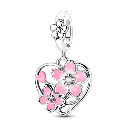 2026 Romantic Pink Color Charms Bead 925 Sterling Silver CZ Zircon Love Heart Pendants Fit Original Bracelet DIY Jewelry Gift