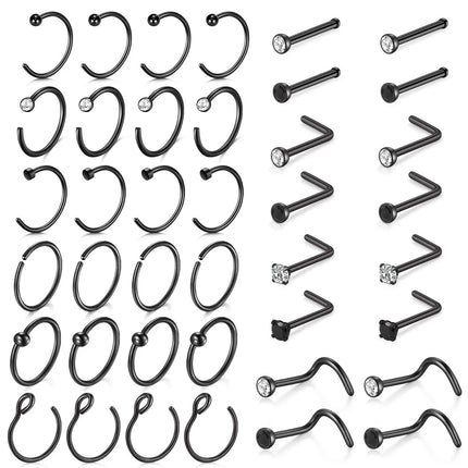 1Pcs 20G Nose Rings Hoop Surgical Stainless Steel Studs Screw L Shaped Nose Piercing Jewelry Women Black Woman and Man