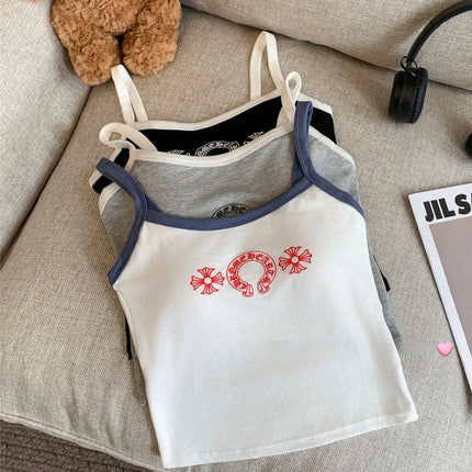 Korean Sweet Spicy Sleeveless Print Vest Women Summer Short Fit Inner Wear Strap Design Commute Top Casual Daily Girl