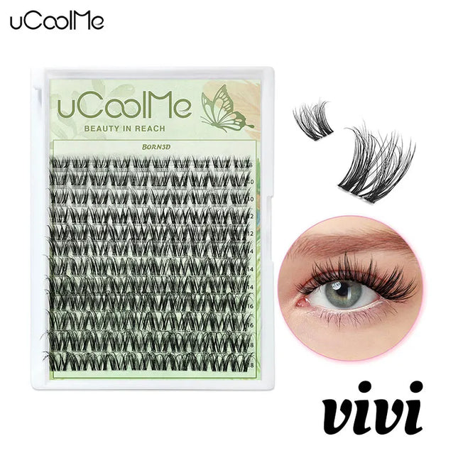 uCoolMe Born 3D ViVi Lashes With Invisible Band Home DIY Super Soft Lightly Fluffy D Curl Eyelash Extension Makeup Tool For Girl