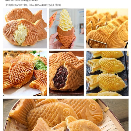 LX Taiyaki Maker Fish Waffle Machine Fish Cake Baking Machine 6 Pcs Fish Ice Cream Waffle Maker 3000W Non-stick Pan