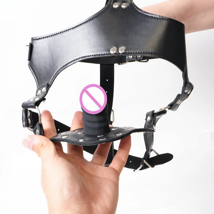 Deep Throat Silicone Penis Oral Plug Dildo Mouth Gag Sex Toys Oral Restraint Cover Face for Couple BDSM Bondage Adult Role Play
