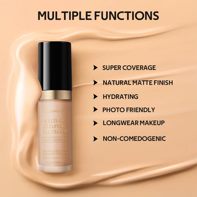 Super Coverage Concealer Multi-Use Cream Oil Free Highlight Covers Dark Circles Long-lasting Natural Matte Finish Long Wear Make