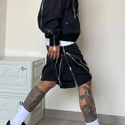 American style high street wind assault shorts men Multi-Zipper design Harajuku casual tooling outdoor five-point pants summer
