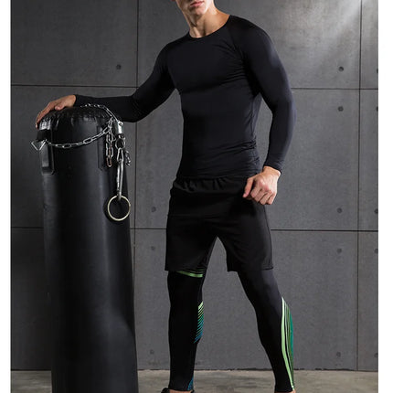 Compression Shirt Men Solid Dry Fit Long Sleeve Sportswear For Male Gym Clothing Running Fitness Tee Training Workout Muscle Top