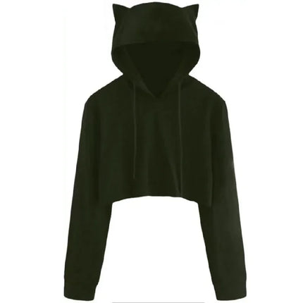 Cropped Short Belly Hoodie Pullover Cat Ear Cute Hooded Sweatshirt Solid Spring Casual Crop Top Coat For Women