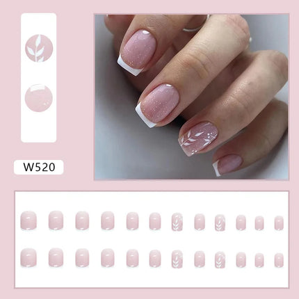 Fresh Flower 24 Pcs Press on Nails Pink Nail polish Glossy Artificial Finger Manicure Reusable False Nails for Women