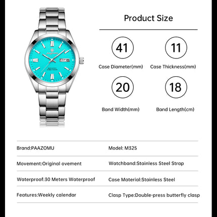 PAAZOMU Top Luxury Man Watch Waterproof Stainless Steel Men Wristwatch Luminous Date Week Fashion Business Quartz Men's Watches
