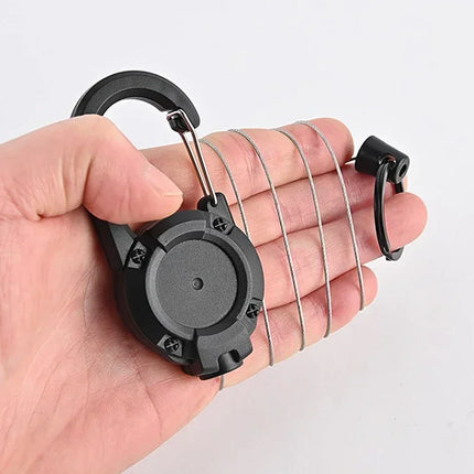 Retractable Heavy Duty Pull Reel Carabiner Key Chains Strong Steel Wire Rope Buckle Spring Key Ring Outdoor Sporty Keychain Tool