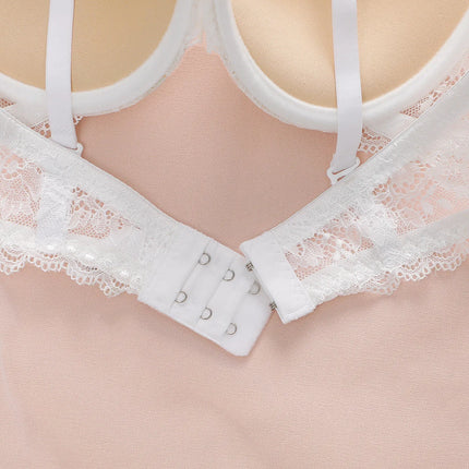 Hot selling women's sexy embroidered lace bra set with steel ring gathering push up and seamless thong set B6064
