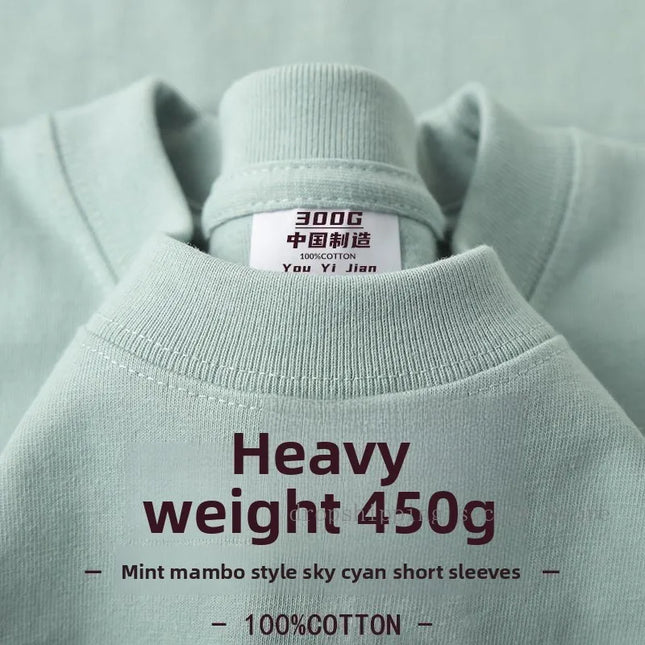 American 450g Solid Heavyweight Cotton Short Sleeve T-Shirt  Loose Casual Men's and Women's Hundred Basic Tops