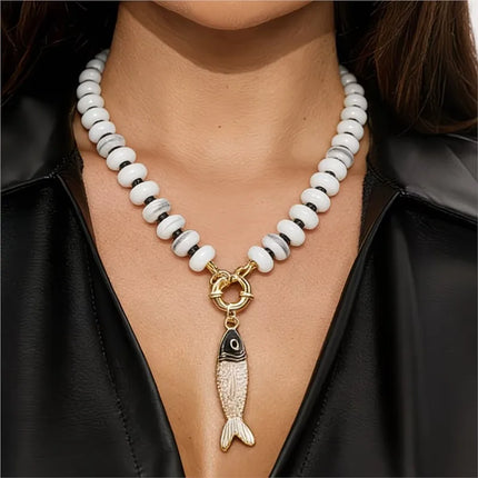Bohemian Colorful Resin Beaded Necklace for Women Vacation Style Enameled Small Fish Collarbone Accessory
