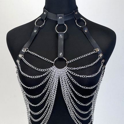 Fashion Chest Chain for Women Sexy PU Leather Body Harness Tassel Chain Bdsm Bondage Belts Clothing Exotic Accessories