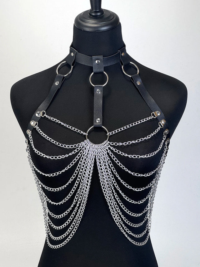 Fashion Chest Chain for Women Sexy PU Leather Body Harness Tassel Chain Bdsm Bondage Belts Clothing Exotic Accessories