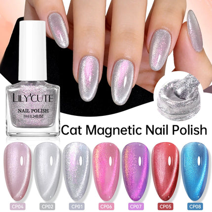 LILYCUTE 7ml Cat Magnetic Nail Polish Colorful Bright Shining Pearl Effect Nail Art DIY Decoration No Need of Lamp to Cure