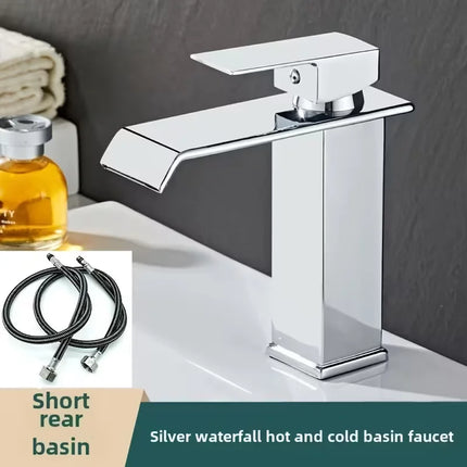 Basin Faucet Gold and Black Waterfall Faucet Brass Bathroom Faucet Bathroom Basin Faucet Mixer Tap Hot and Cold Sink faucet