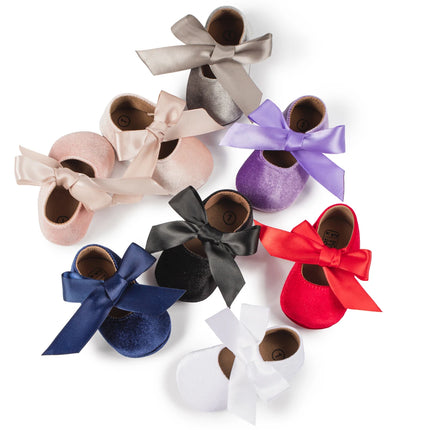 Newborn Baby Girls Dress Shoes Bowknot Ribbon Princess Infant Toddler Rubber Non-slip Flat First Walkers Crib Shoes Mary Jane