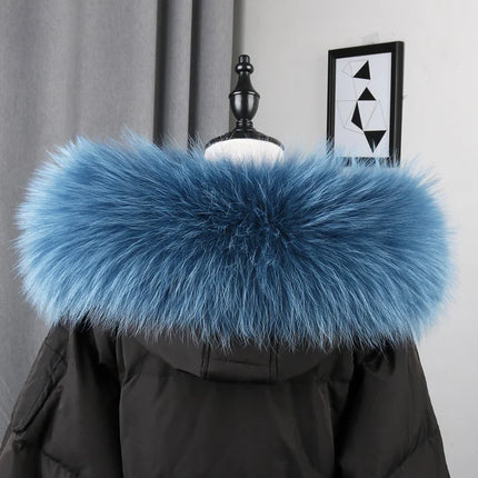 100% Real Fur Collar Luxury Warm Natural Raccoon Fur Scarf Women Genuine Fur Collar Scarves Large Fur Shawl Male Jacket Coat