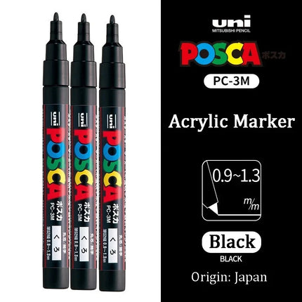 3pc UNI POSCA Marker Pen,White rotulador permanente Black Acrylic Graffiti PC 1M 3M 5M POP Pen For Glass Ceramic Leather Fabric