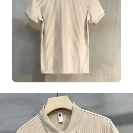 Fashionable Casual Knitted Striped Men's Polo Shirt Breathable Lightweight Summer Suitable for All Ages And Occasions