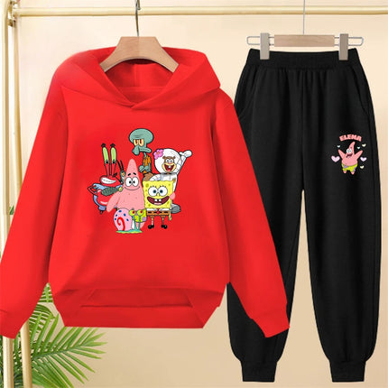 Yellow Children's hoodie SpongeBob Square Pants 3-12 years kids girls boy clothing tops+pants set leisure outerwear sweatshirt