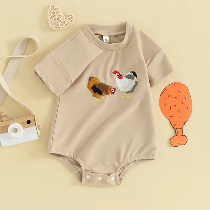 Newborn Baby Boy Girl Farm Clothes Vintage Chicken Cow Printed Bubble Romper Tops  Western Summer Outfits