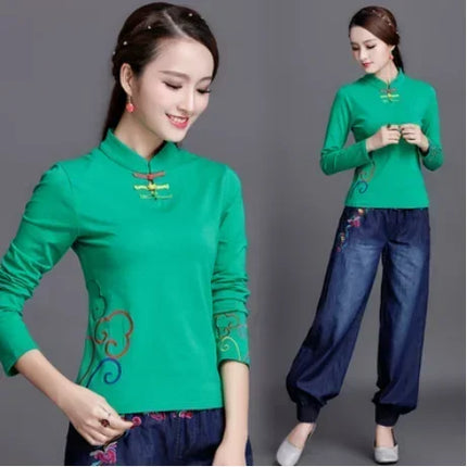 Ethnic Style Streetwear Fashion Casual Women's Clothing Shirts for Women Vintage Clothes T-shirt Y2k Top Women's Clothes Embroidery