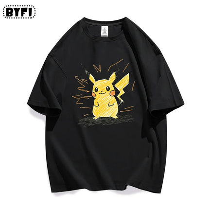 Pok É Mon Pikachu Creative Graffiti Collaboration Short Sleeve T-shirt for Parent Child Summer Pure Cotton Half Sleeve