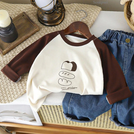 Children's Spring New Top, Boys and Girls Baby Long-Sleeved Casual T-shirt, Round Neck Cartoon Base Shirt for Outdoors