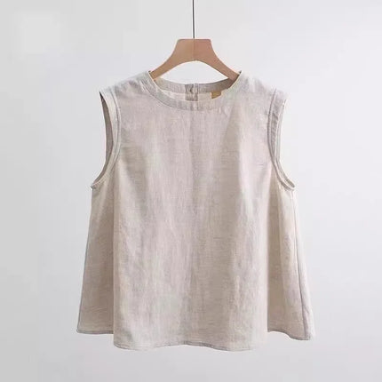 Loose Cotton Linen Vest Women's Summer New Plus Size Fat MM Outerwear Inner Match Svel T-shirt Top Versatile Round Neck